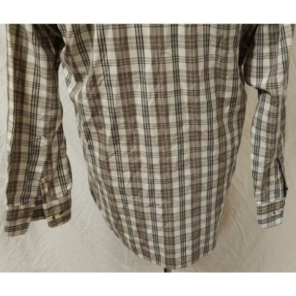 Flying R Ranchwear Large Beige Plaid Classic Fit Extra Long Tail Button Shirt US - Picture 7 of 10